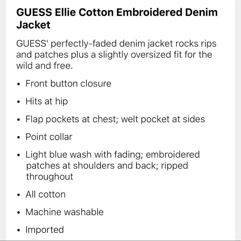 🎉Last deal 🎉Guess Ellie Cotton Denim Jacket ❤️ - Picture 5 of 5